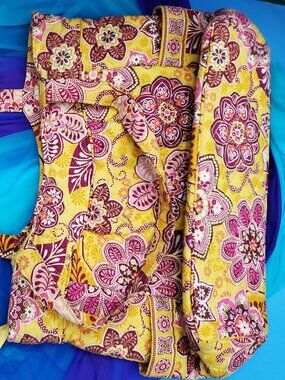 Vera Bradley Large Floral Quilted Tote Hand/Shoulder Travel Shopping Bag-Gold